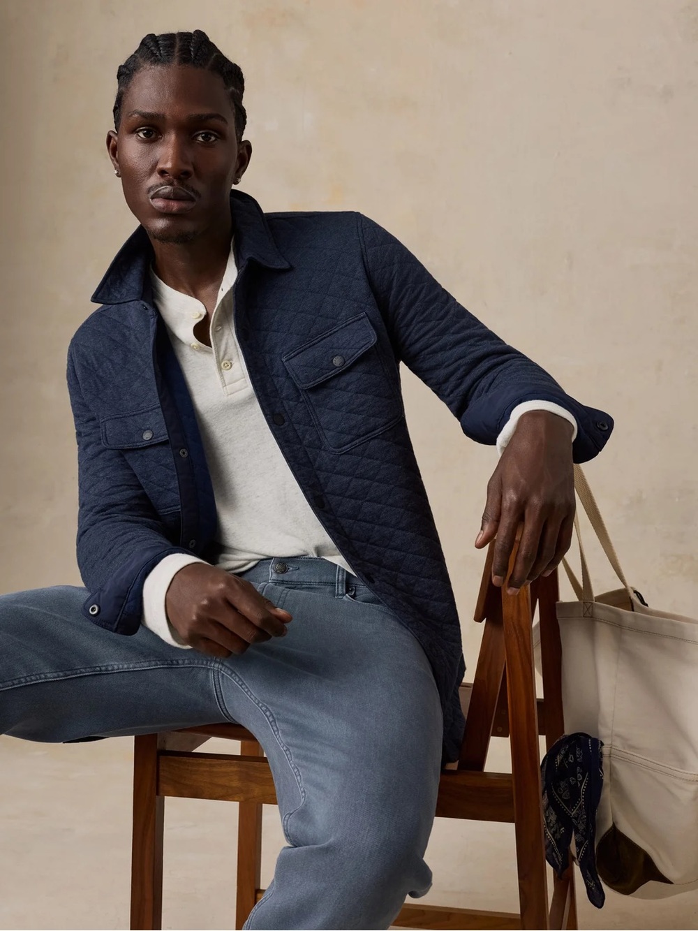 Quilted Navy Shirt Jacket - Men